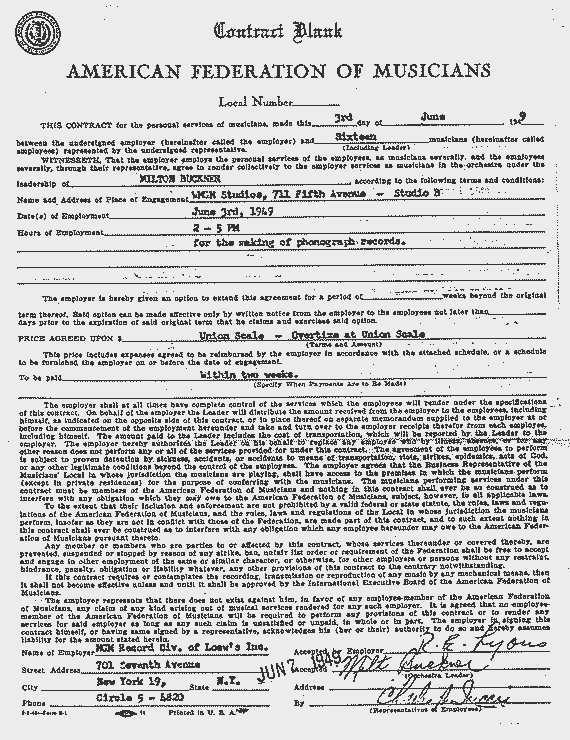 contract for MGM recording session